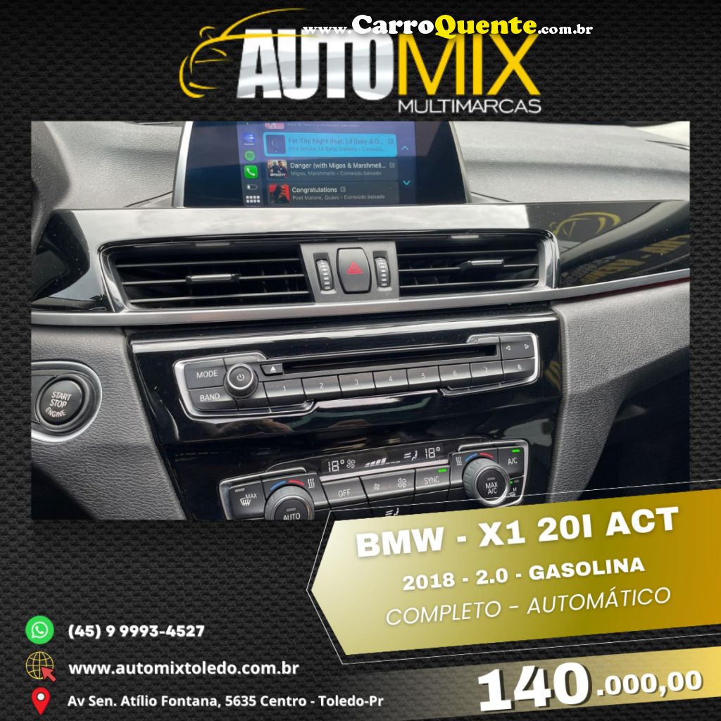 BMW   X1 SDRIVE 20I 2.02.0 TB ACTI.FLEX AUT.   PRETO 2018 2.0 GASOLINA - Loja
