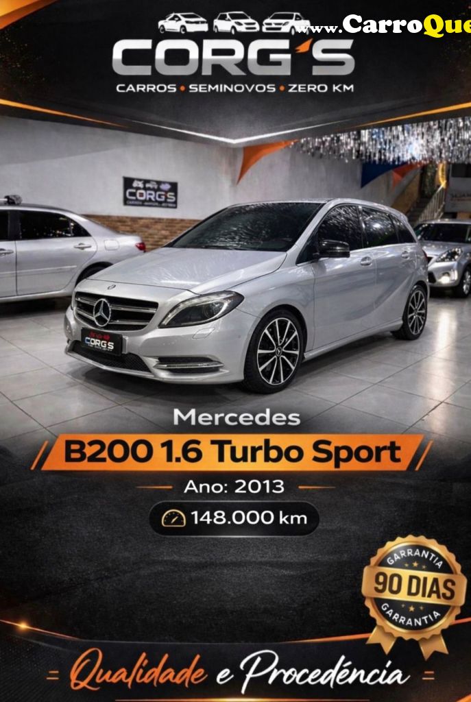MERCEDES-BENZ   CLASSE B 200 CGI 1.6 TBFLEX AUT.   PRATA 2013 1.6 GASOLINA - Loja