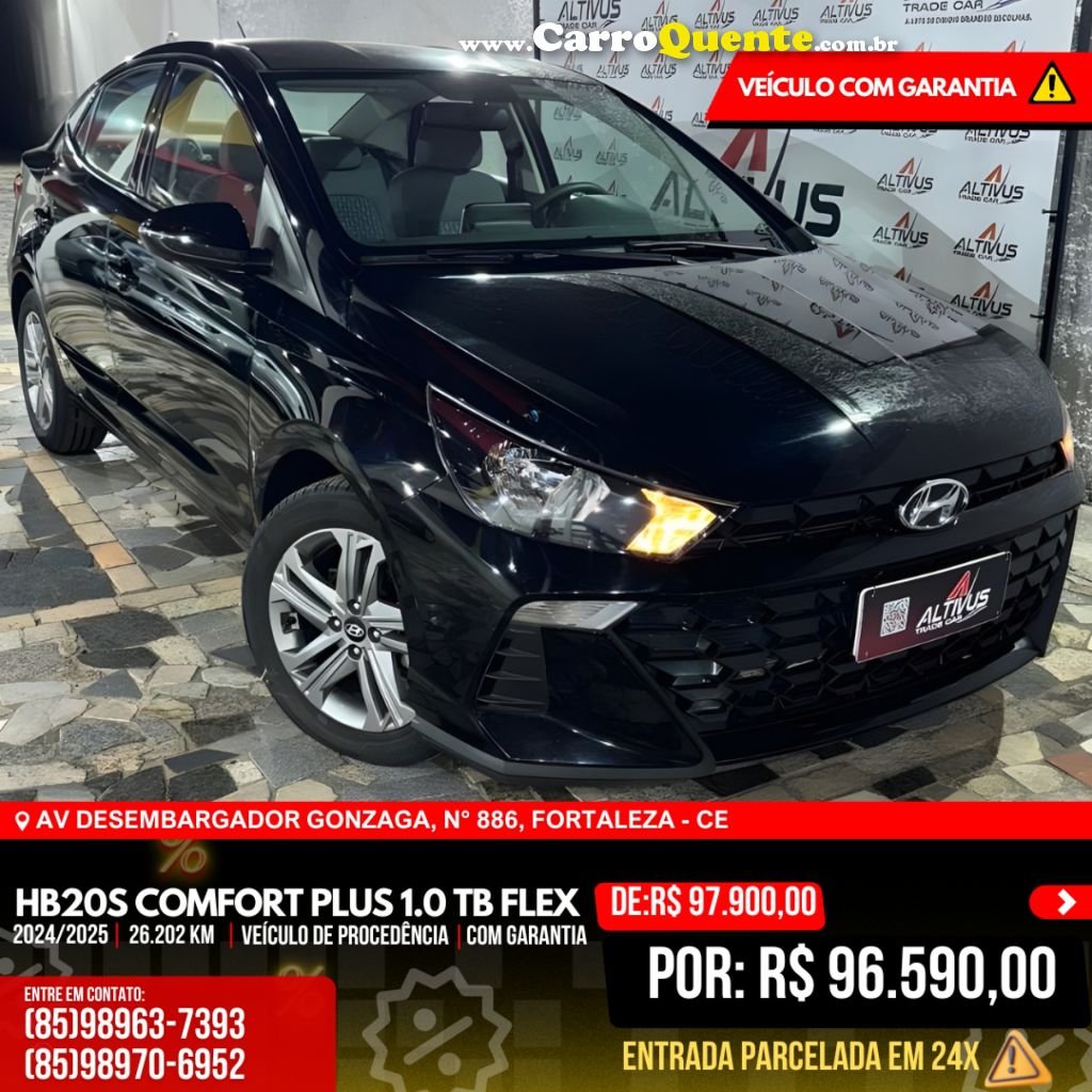 HYUNDAI   HYUNDAI HB20S COMFORT PLUS 1.0 TB FLEX 12V AUT   PRETO 2025 1.0 FLEX - Loja