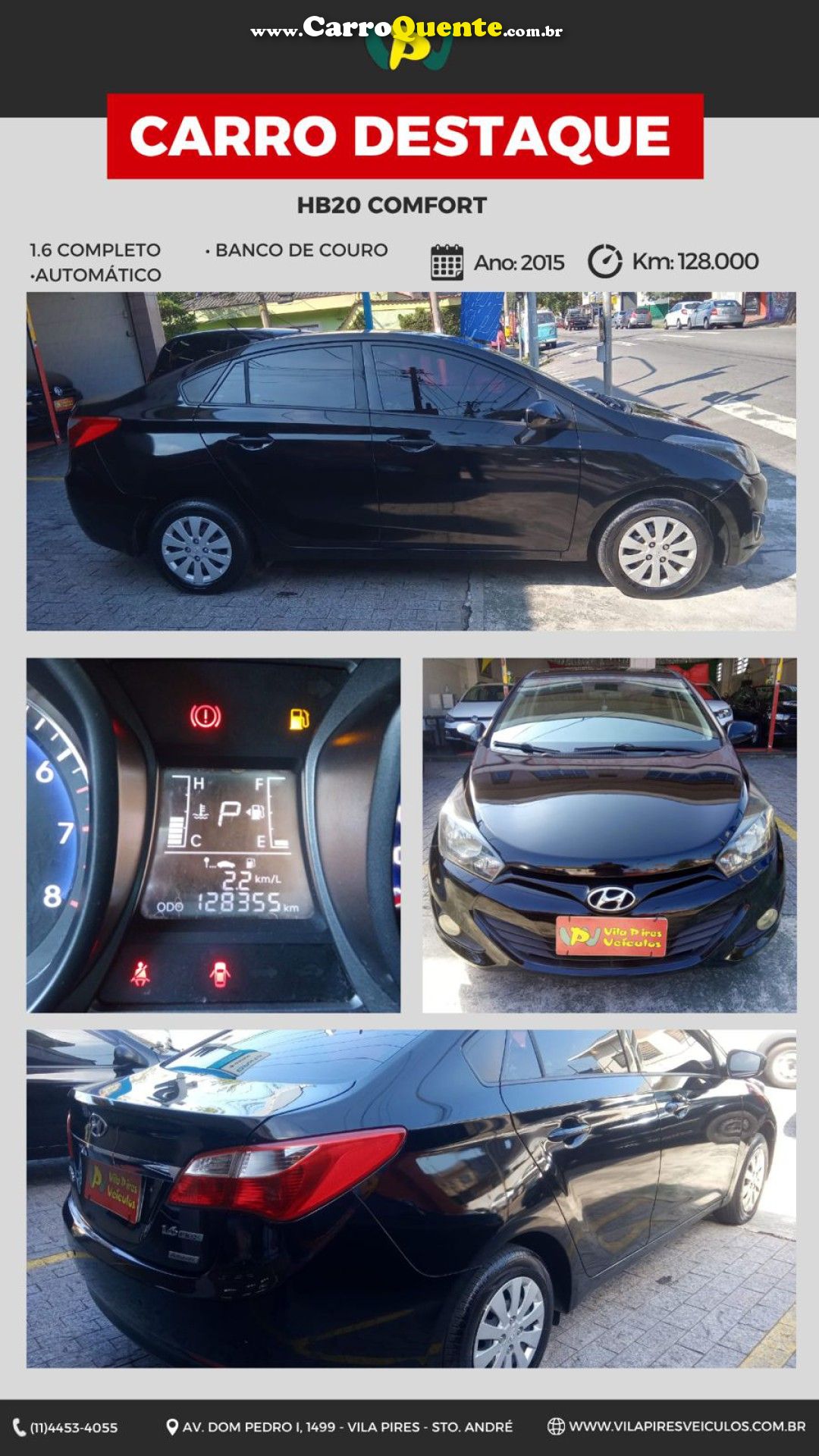 HYUNDAI   HB20S C.STYLEC.PLUS1.6 FLEX 16V AUT. 4P   PRETO 2015 1.6 FLEX - Loja