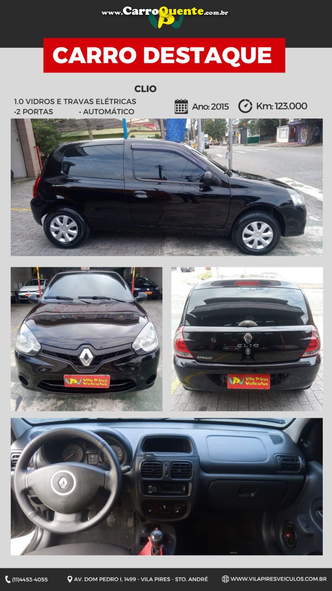 RENAULT   CLIO AUTHENTIQUE 1.0   PRETO 2015 1.0 FLEX - Loja