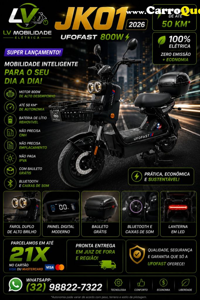 ANGIE   SCOOTER MOTO ELÉTRICA JK01 800W   PRETO 2026 800W ELÉTRICO - Loja