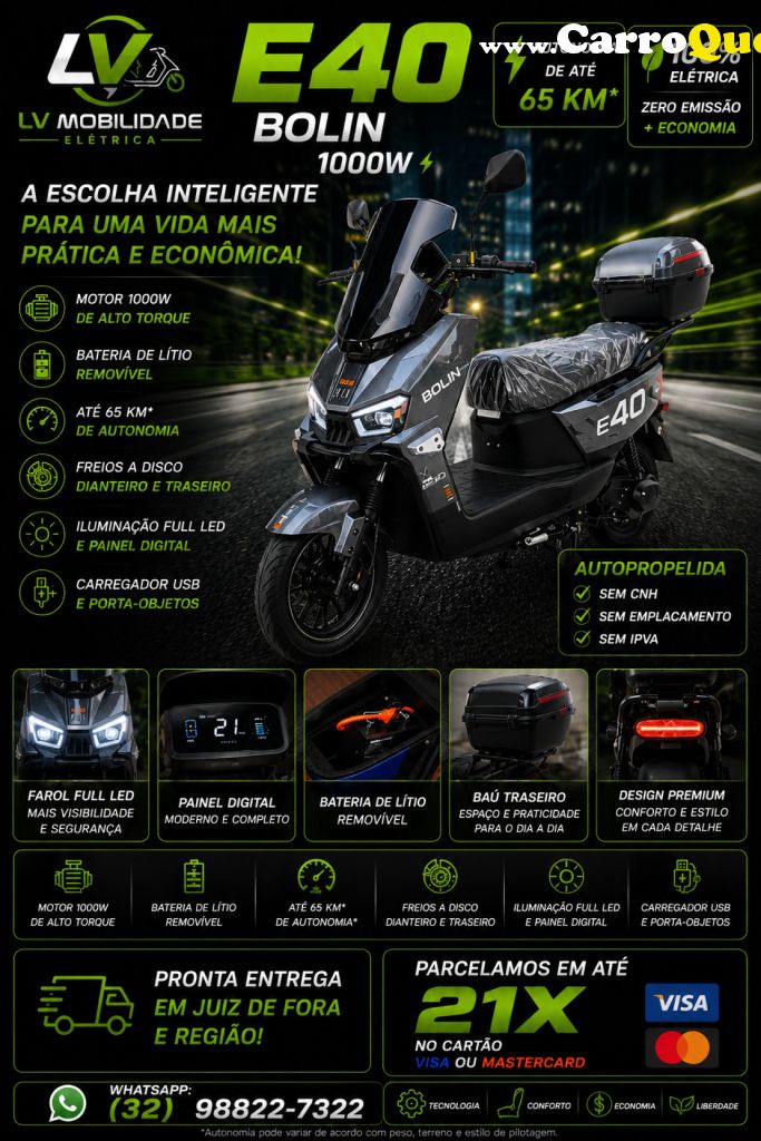 BOLIN   SCOOTER MOTO ELÉTRICA BOLIN  E40 1000W   PRATA 2026 1000W ELÉTRICO - Loja