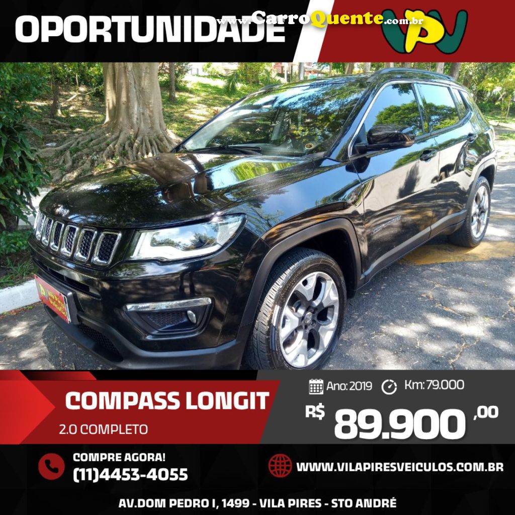 JEEP   COMPASS LONGITUDE 2.0 4X2 FLEX 16V AUT.   PRETO 2019 2.0 FLEX - Loja