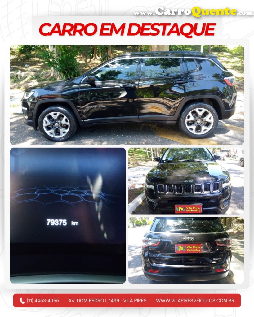 JEEP   COMPASS LONGITUDE 2.0 4X2 FLEX 16V AUT.   PRETO 2019 2.0 FLEX - Loja