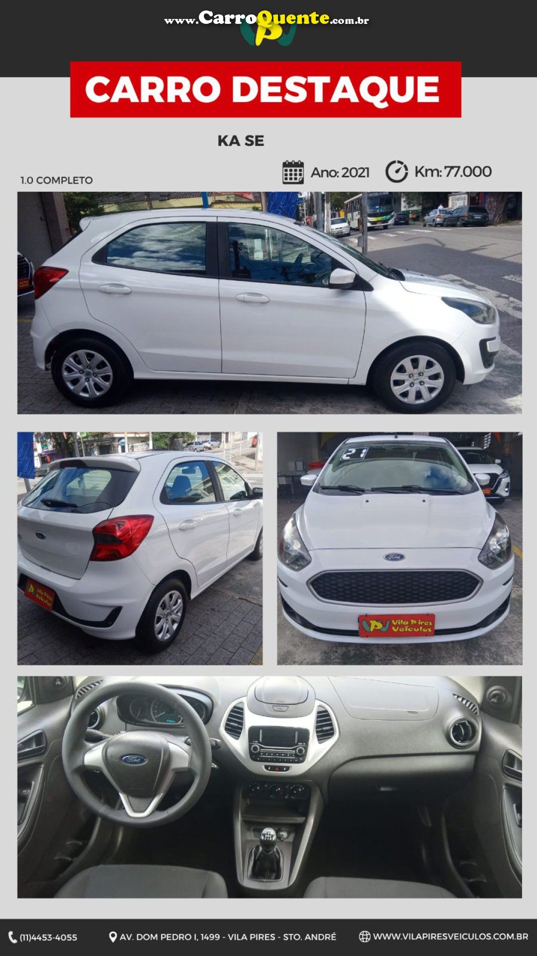 FORD   KA 1.0 SESE PLUS TIVCT FLEX 5P   BRANCO 2021 1.0 FLEX - Loja