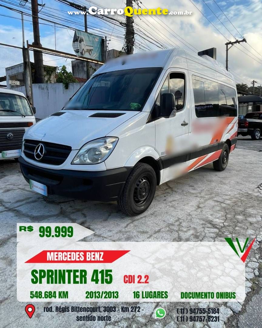 MERCEDES-BENZ SPRINTER 2.2 415 CDI VAN 16 LUGARES TETO ALTO 16V BI-TURBO 2013 - Loja