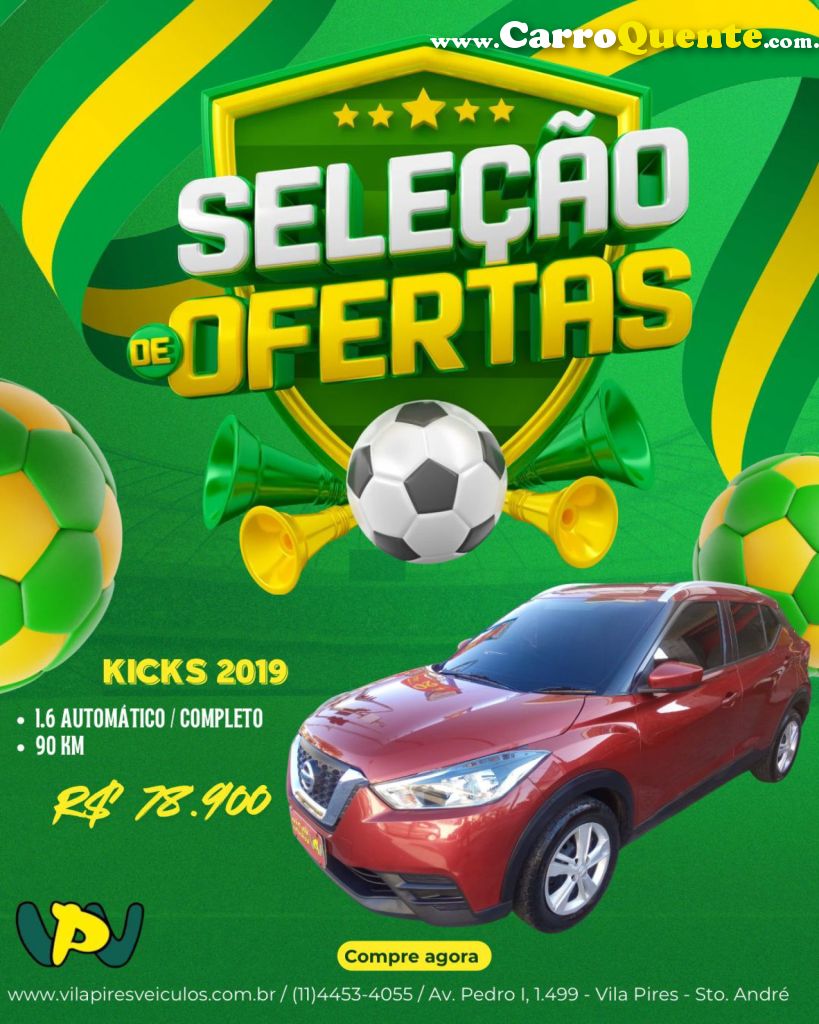 NISSAN   KICKS S DIRECT 1.6 16V FLEX 5P AUT.   VERMELHO 2019 1.6 FLEX - Loja