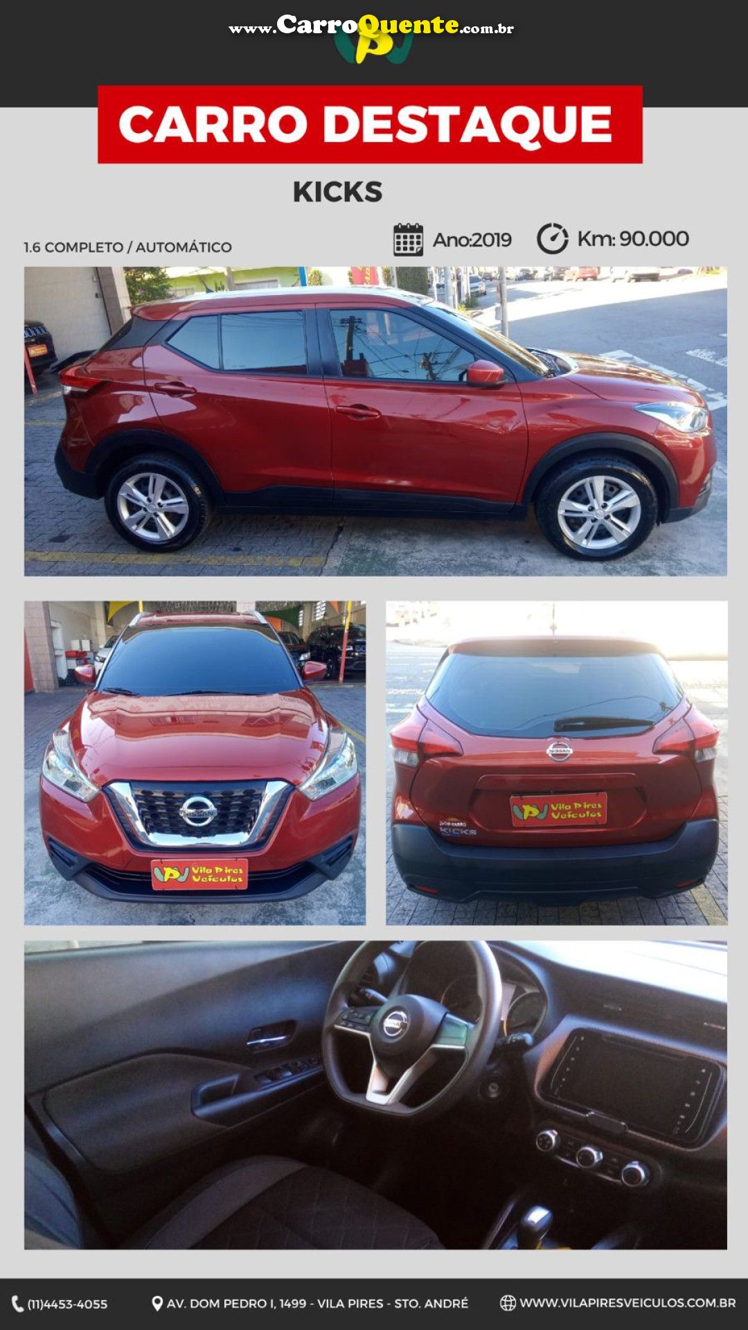 NISSAN   KICKS S DIRECT 1.6 16V FLEX 5P AUT.   VERMELHO 2019 1.6 FLEX - Loja