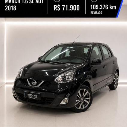 NISSAN   MARCH SL 1.6 16V FLEXSTART 5P AUT.   PRETO 2018 1.6 GASOLINA