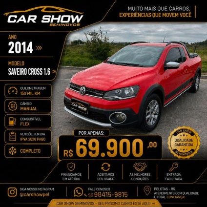 VOLKSWAGEN   SAVEIRO CROSS 1.6 MI TOTAL FLEX 8V CE   VERMELHO 2014 1.6 FLEX