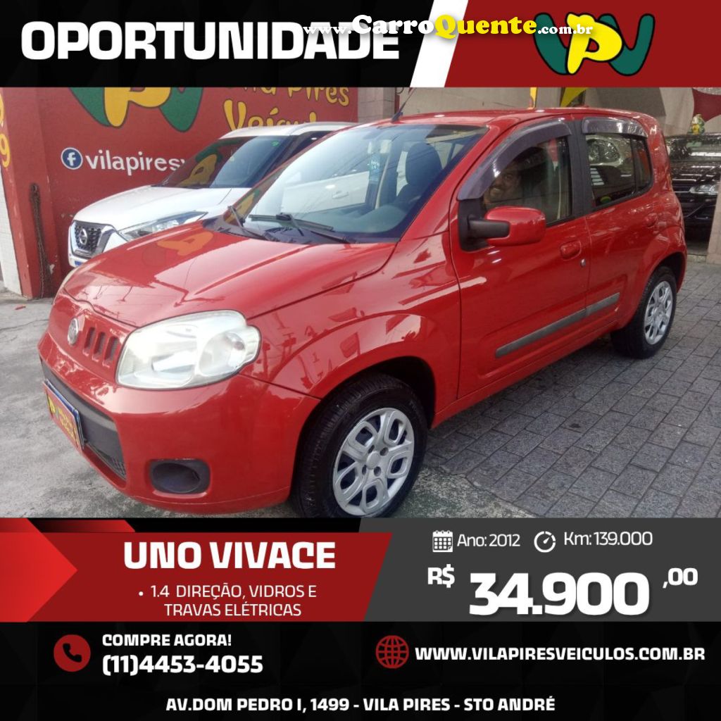 FIAT   UNO ATTRACTIVE 1.4 EVO FIRE FLEX 8V 4P   VERMELHO 2012 1.4 FLEX - Loja