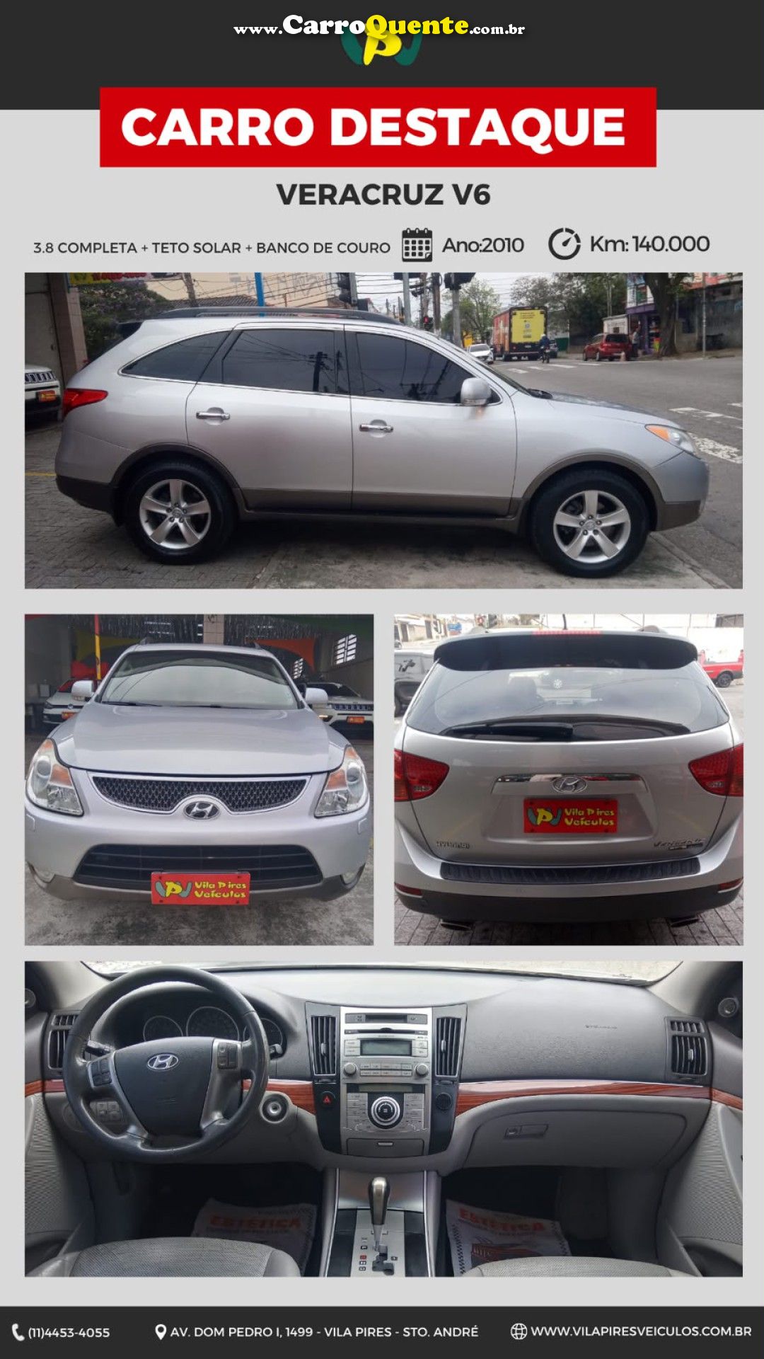 HYUNDAI   VERACRUZ GLS 3.8 4WD AUT.   PRATA 2010 3.8 GASOLINA - Loja