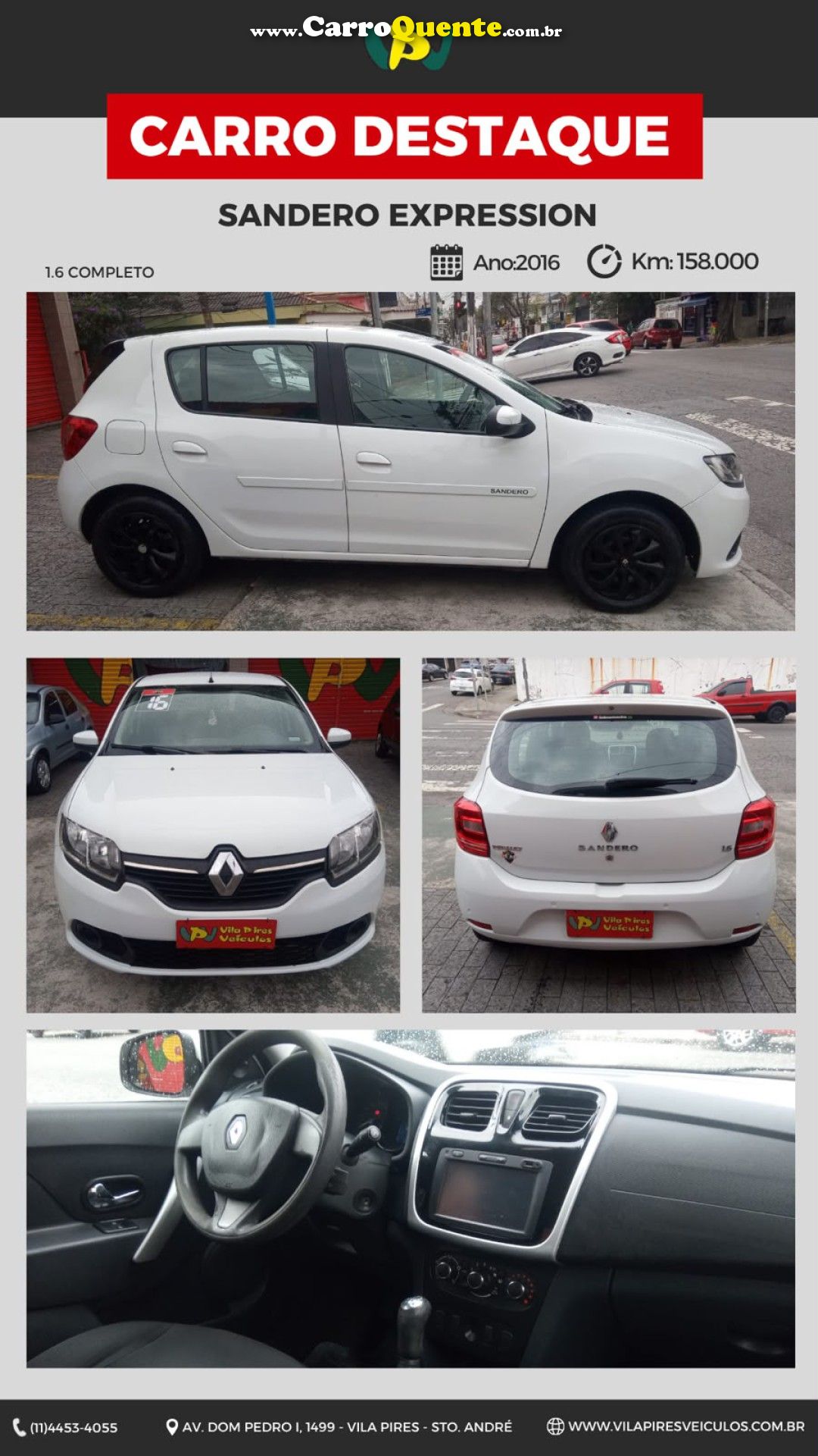 RENAULT   SANDERO EXPRESSION HI-POWER 1.6 8V 5P   BRANCO 2016 1.6 GASOLINA - Loja
