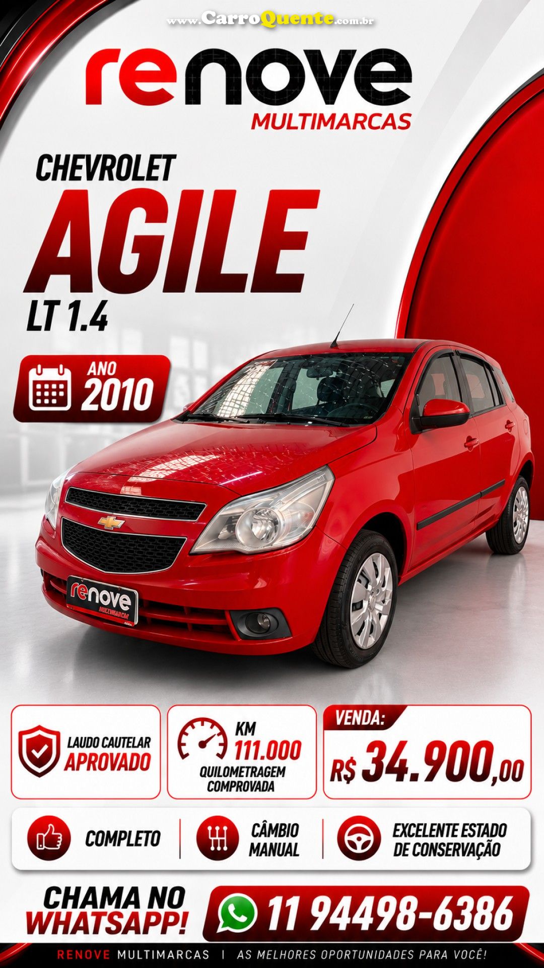 CHEVROLET   AGILE LT 1.4 MPFI 8V FLEXPOWER 5P   VERMELHO 2010 1.4 FLEX - Loja