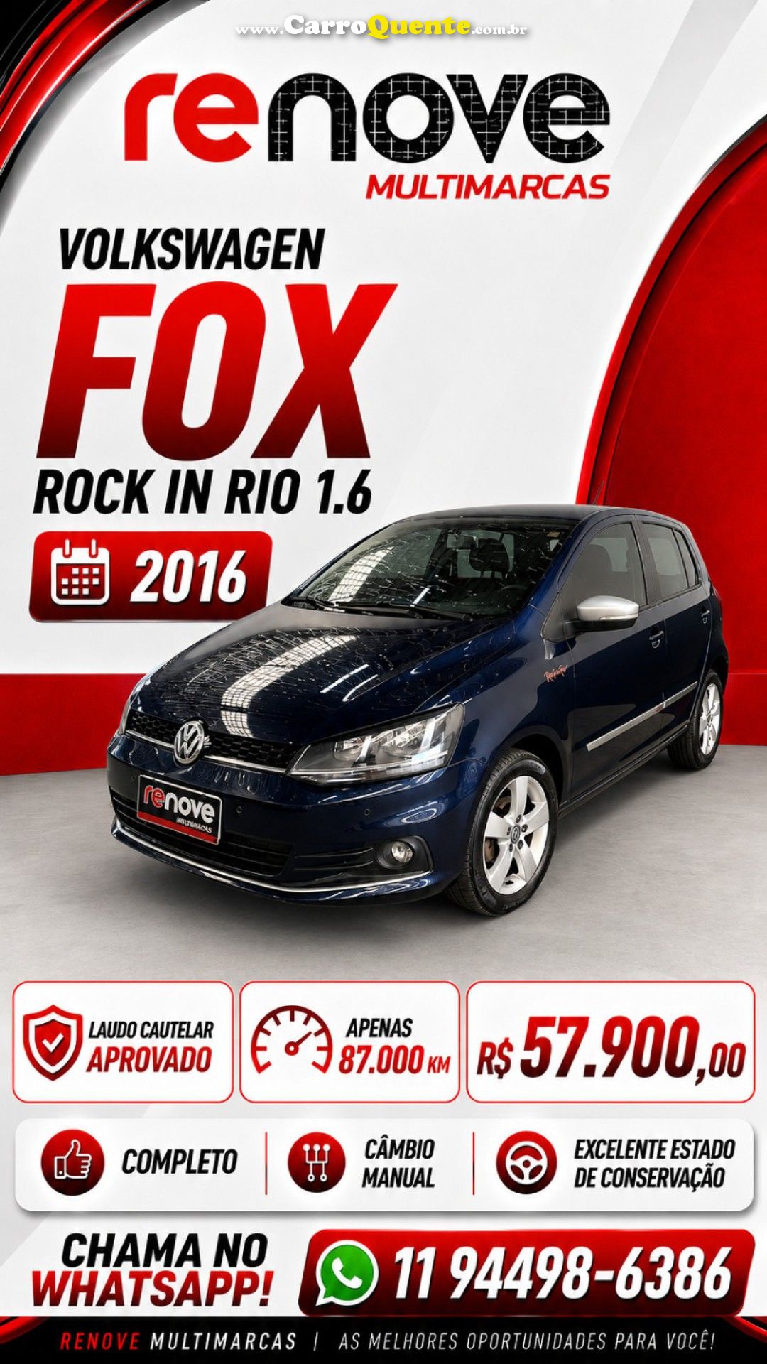 VOLKSWAGEN   FOX ROCK IN RIO 1.6 MI TOTAL FLEX 8V 5P   AZUL 2016 1.6 FLEX - Loja