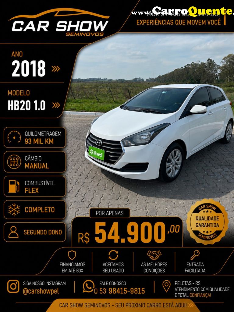 HYUNDAI   HB20 COMF.C.PLUSC.STYLE 1.0 FLEX 12V   BRANCO 2018 1.0 FLEX - Loja