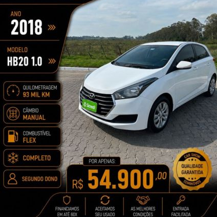 HYUNDAI   HB20 COMF.C.PLUSC.STYLE 1.0 FLEX 12V   BRANCO 2018 1.0 FLEX