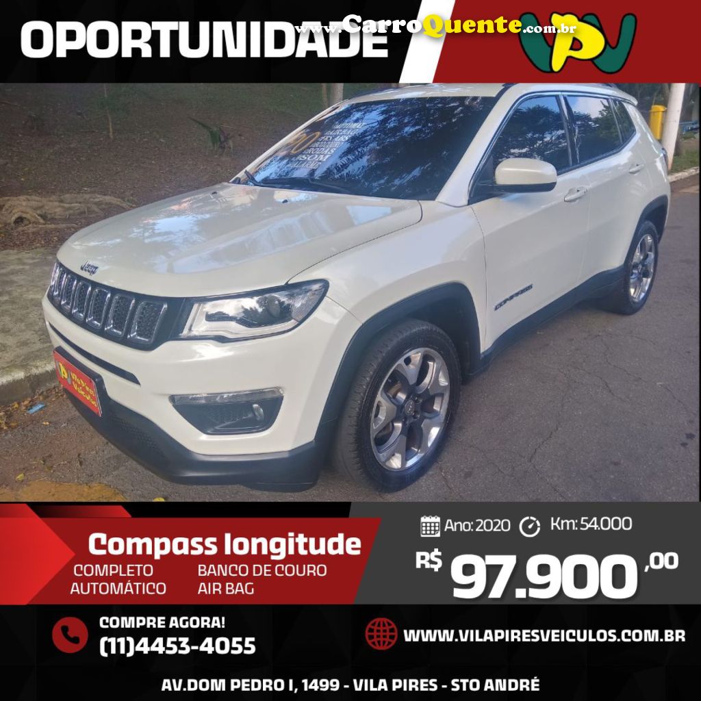 JEEP   COMPASS LONGITUDE 2.0 4X2 FLEX 16V AUT.   BRANCO 2020 2.0 FLEX - Loja