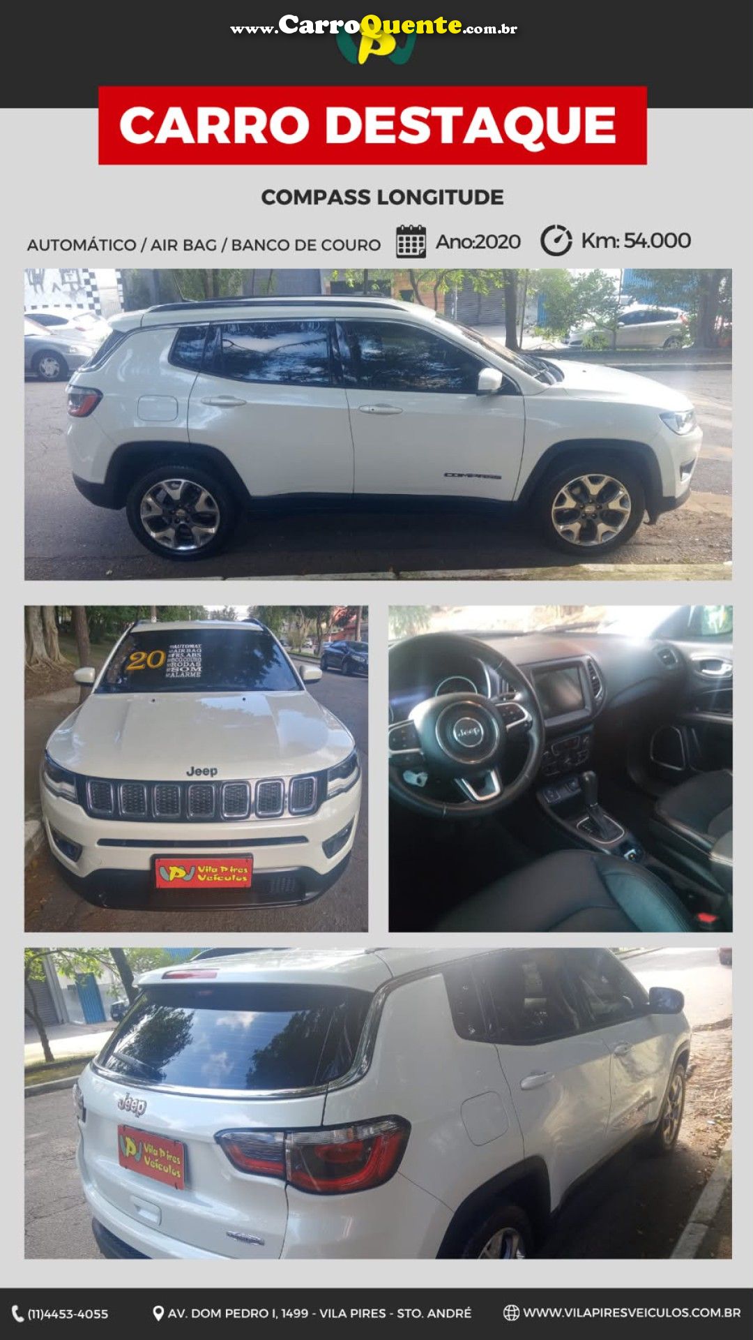 JEEP   COMPASS LONGITUDE 2.0 4X2 FLEX 16V AUT.   BRANCO 2020 2.0 FLEX - Loja