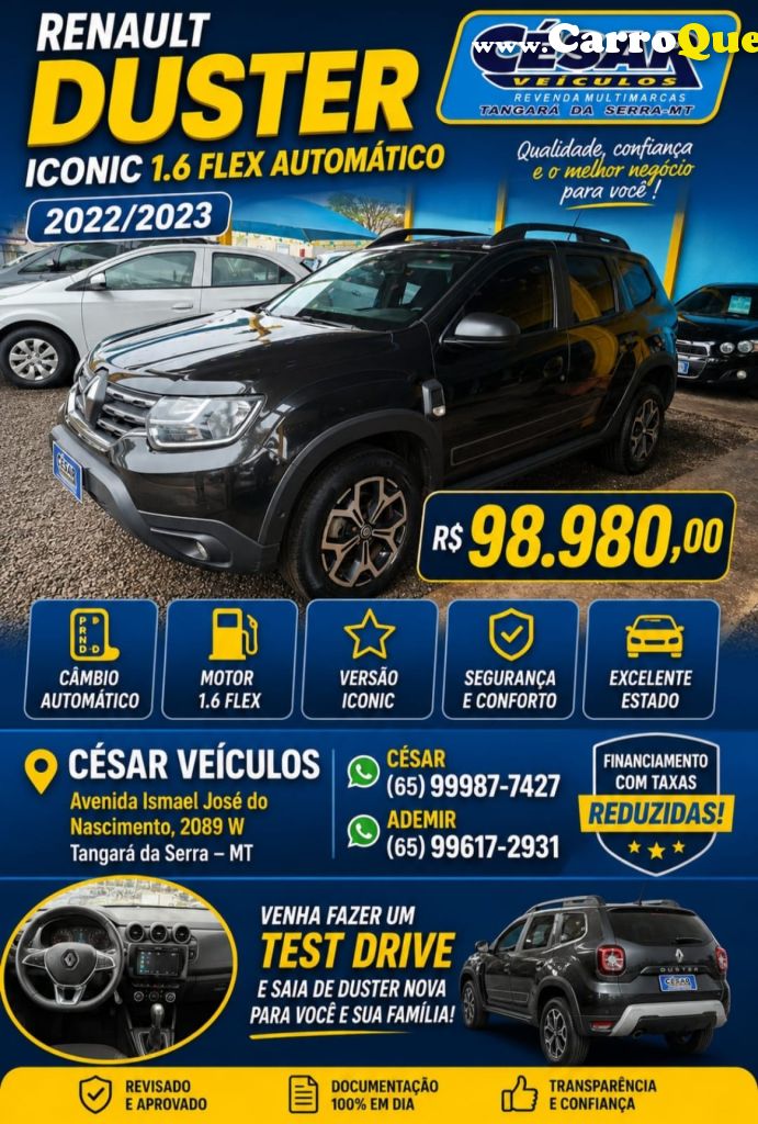 RENAULT   DUSTER ICONIC 1.6 16V FLEX AUT.   PRETO 2023 1.6 FLEX - Loja