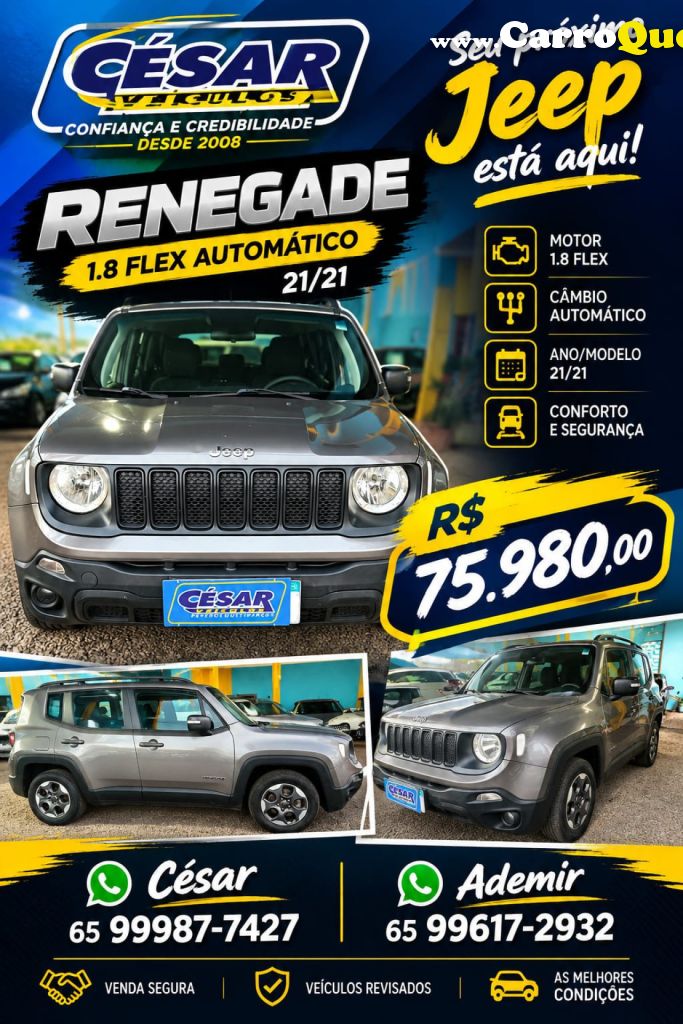 JEEP   RENEGADE1.8 4X2 FLEX 16V AUT.   CINZA 2021 1.8 FLEX - Loja