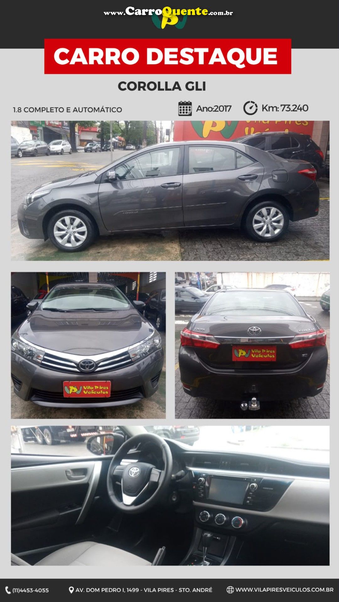 TOYOTA   COROLLA GLI 1.8 FLEX 16V  AUT.   CINZA 2017 1.8 FLEX - Loja