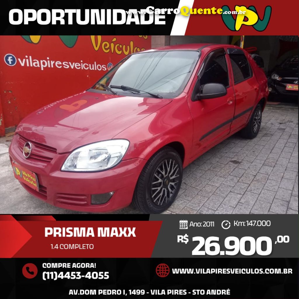 CHEVROLET   PRISMA  SED. MAXX LT 1.4 8V ECONOF. 4P   VERMELHO 2011 1.4 GASOLINA - Loja