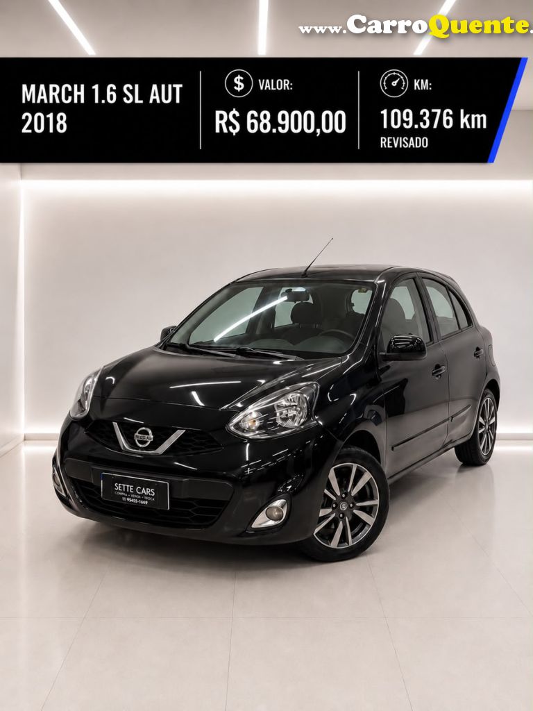 NISSAN   MARCH SL 1.6 16V FLEXSTART 5P AUT.   PRETO 2018 1.6 GASOLINA - Loja