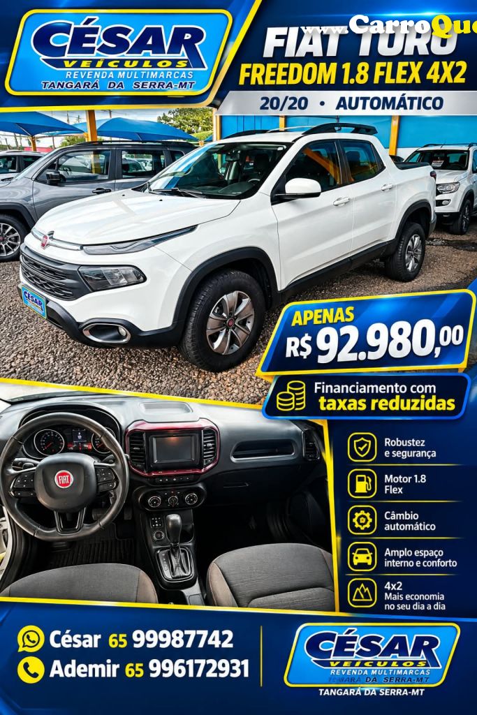 FIAT   TORO FREEDOM 1.8 16V FLEX AUT.   BRANCO 2020 1.8 FLEX - Loja