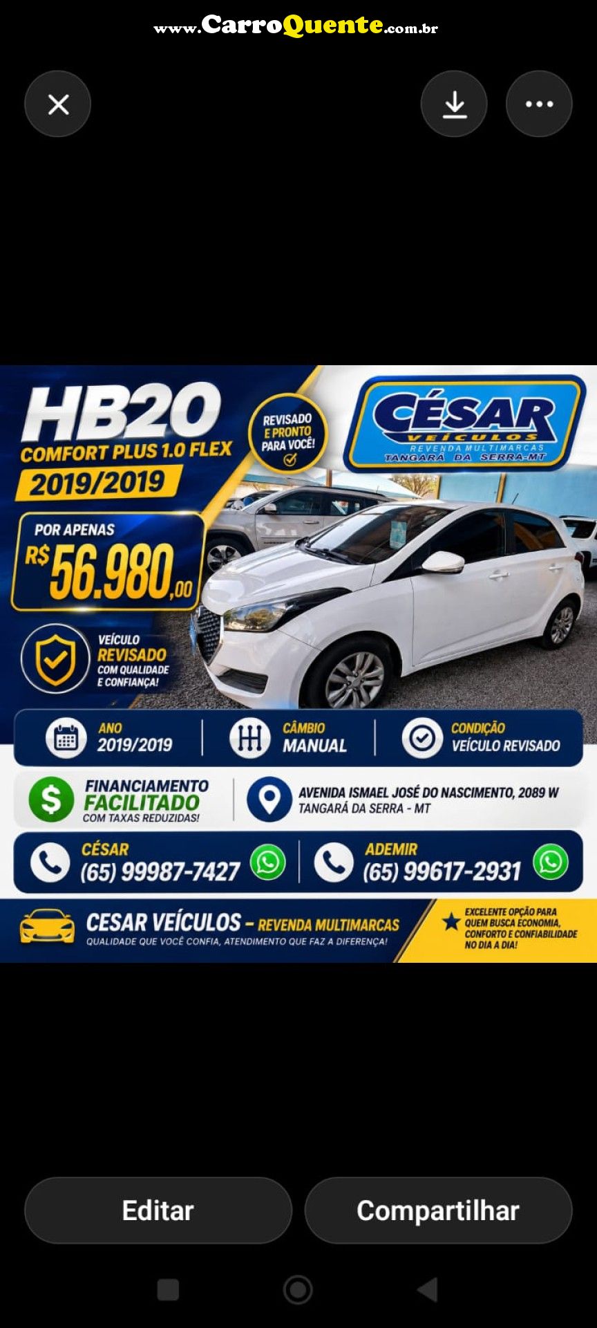 HYUNDAI   HB20 COMF.C.PLUSC.STYLE 1.0 FLEX 12V   BRANCO 2019 1.0 FLEX - Loja