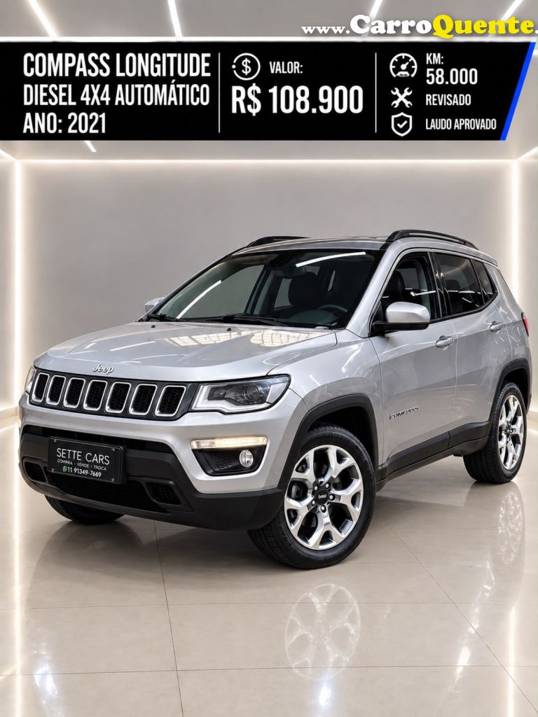 JEEP   COMPASS LONGITUDE 2.0 4X2 FLEX 16V AUT.   PRATA 2021 2.0 FLEX - Loja